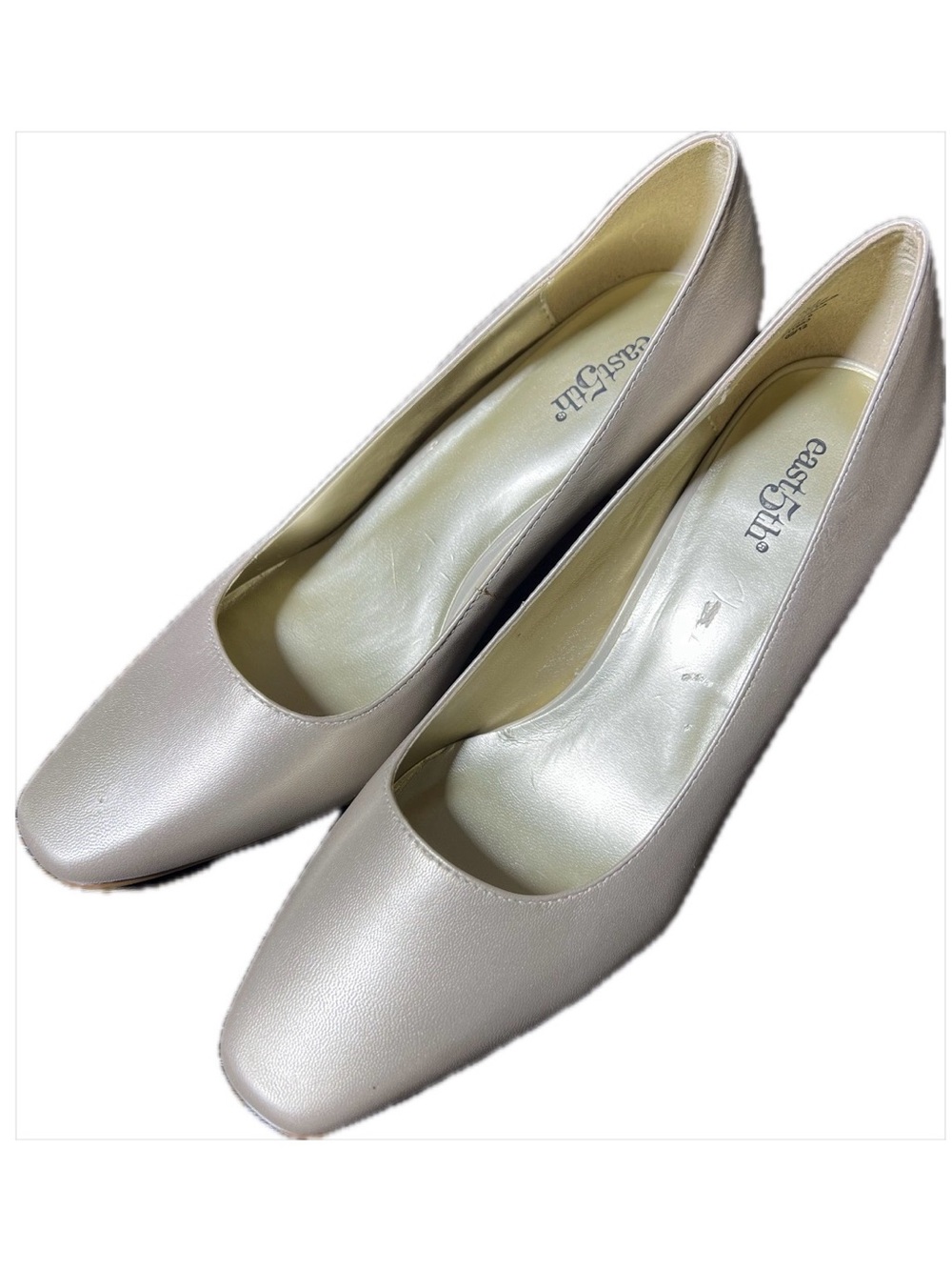 East 5th Women’s 7 Wide Champagne Slip-On Dress Pumps Square Toe Block Heel